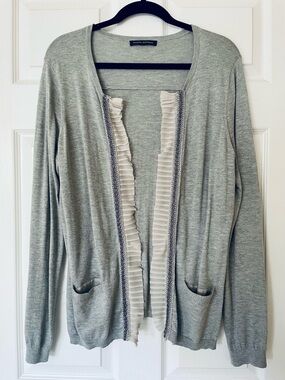 EUC Banana Republic Ruffle Cardigan Heather Gray Open Front Sweater